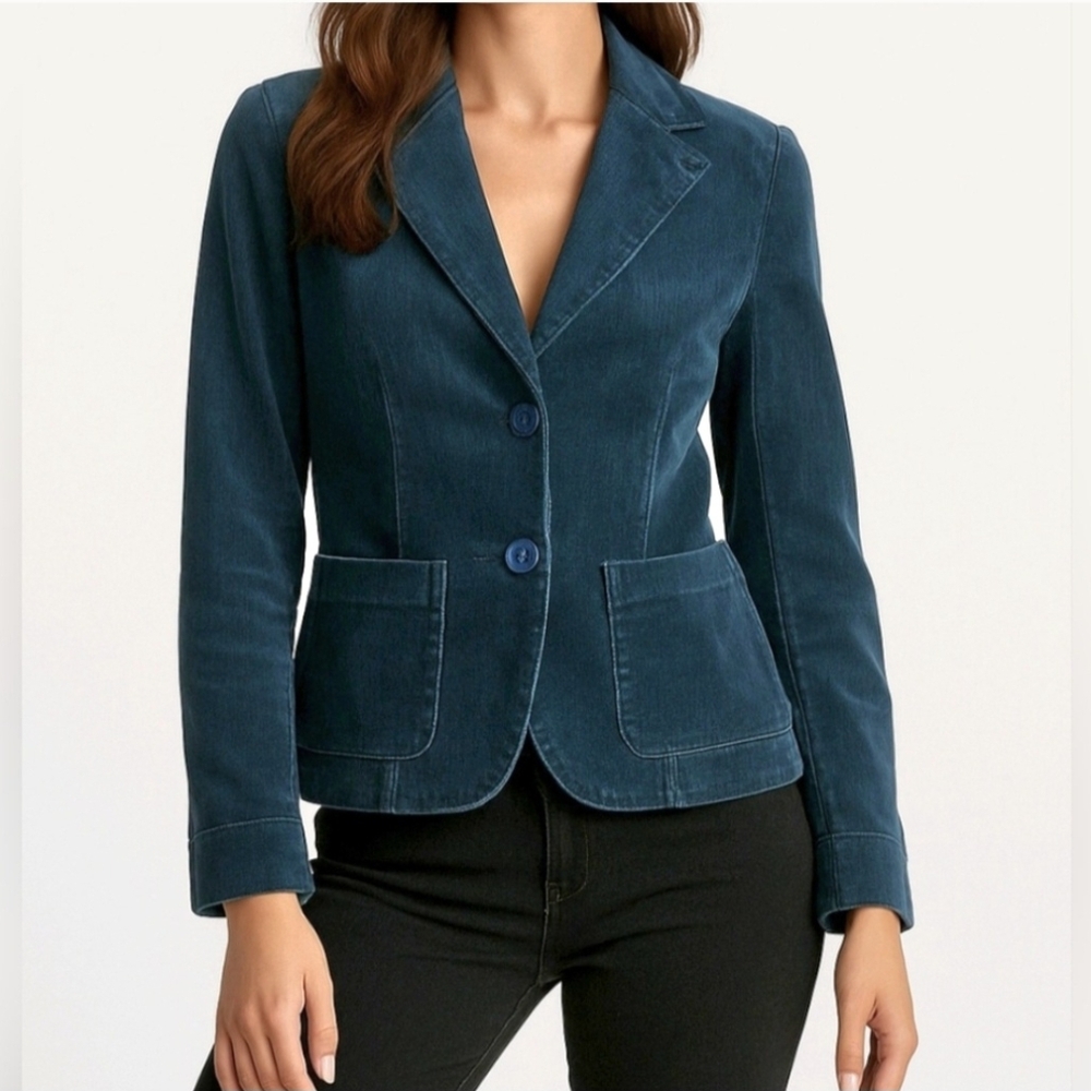 San Souci Blazer Teal Corduroy Jacket Long Sleeve Pockets Junior Size M …